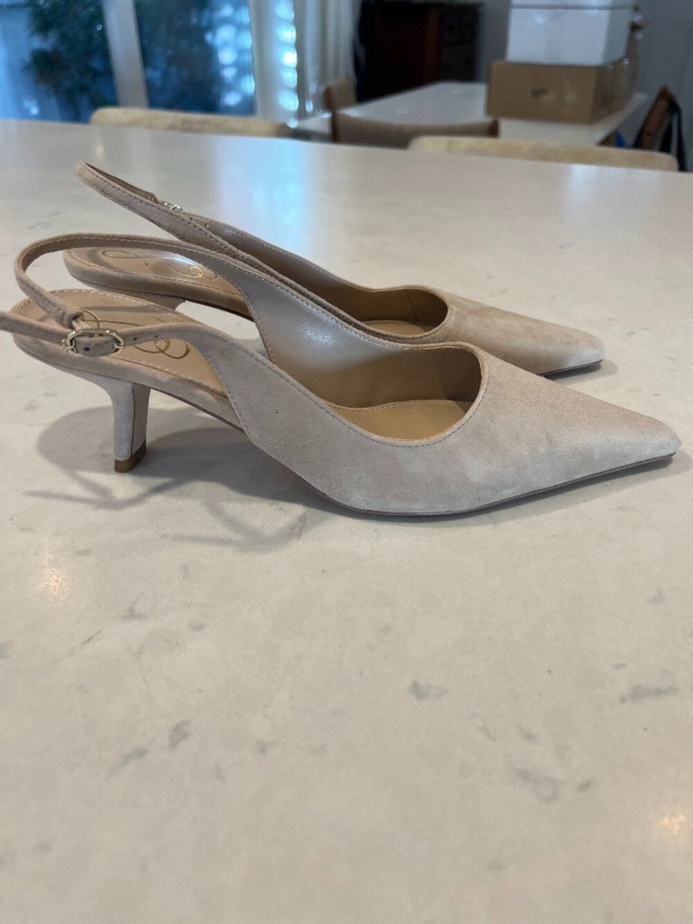 Sam Edelman Bianka Suede Light Taupe Slingback Kitten Heel 8